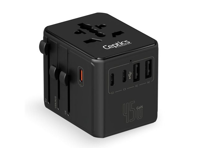 8 in 1 Universal Travel Adapter 45W, 3 Inputs, 2 USB-A + 3 USB-C International Power Adapter for USA, EU, UK, AU & more, Type A, C, G & I Plugs,...