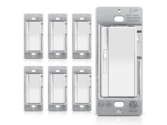 6 Pack Super Slim Slide Dimmer Light Switch, Single Pole or 3 Way Dimmer Switches, Compatible with LED Dimmable Lamp, CFL, Incandescent, Halogen...