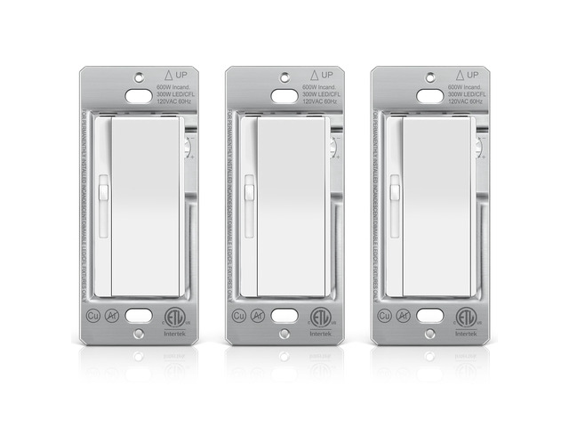 3 Pack Slide Dimmer Light Switch, Quiet Rocker, Super Slim Single Pole or 3 Way Dimmable Switch, Max 300W LED, CFL, 600W Incandescent, ETL Listed,...