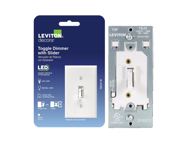 Toggle Slide LED Advanced Dimmer Switch for 150W Dimmable LED, Halogen and Incandescent Bulbs and Fixtures, TSL01-W, White