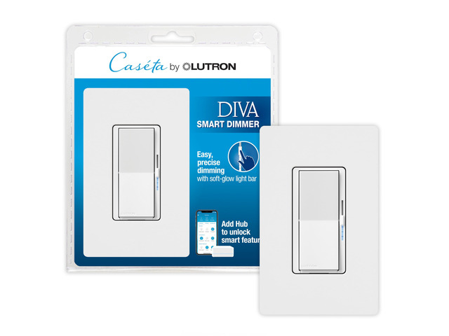 Caseta Diva Smart Dimmer Switch (Smart Hub Required), w Wallplate For Caseta systems, for dimmable LED light, no neutral required, soft glow light...