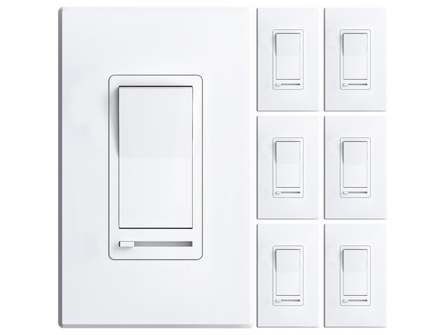 Dimmer Light Switch 6 Pack, 1-Pole or 3-Way, Horizontal Slide, White ETL listed, wall plate included, slide for 150W LED/CFL and 600W...