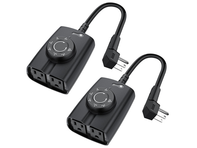 Outdoor Dusk to Dawn Light Sensor Timer - 2Pack, Waterproof, 2 Grounded Outlets, 15A 1/2HP, CSA Listed