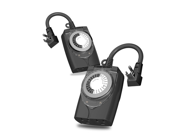 Outdoor Timer Outlet Waterproof, 24 Hour Mechanical Light Timers for Electrical Outlets Outdoor Weatherproof, 2 Grounded Outlets for Christmas...