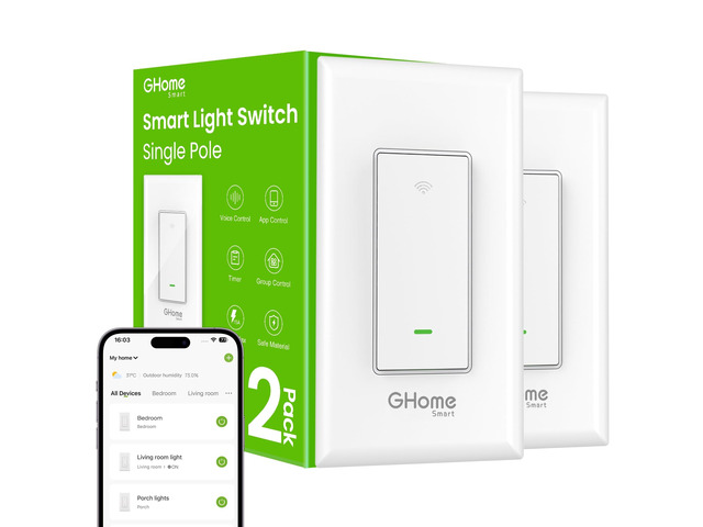 Switches for Lights, Single Pole WiFi, Works with Alexa, 2 Pack Google Home Compatible, Neutral Wire Required, 2.4GHz WiFi, Voice Control, App...