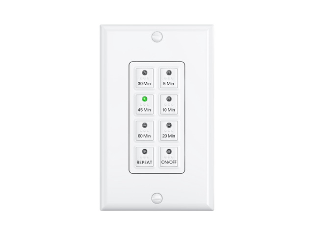 Countdown Bathroom Fan Timer Switch for Exhaust Fan Lights Heaters 5-10-20-30-45-60mins Preset Push Button, Auto Shut Off, 15A, 1/2HP, Neutral...