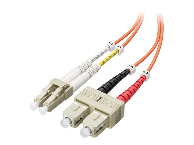 10Gb OM1 SC to LC Plenum Fiber Optic Cable, 6.6ft / 2m OFNP Plenum Fiber Cable, Multimode Duplex, 62.5/125µm, LC to SC Patch Cord