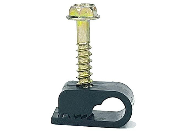 (TM) Flex Single Coaxial Cable Clips, Cat6, Electrical Wire Cable Clip, 1/4 in (6 mm) Screw Clip and Fastener, Black (100 Pieces per Bag)