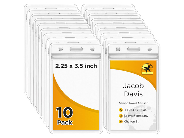 Vertical Name Badge Holders w/Zipper Seal - 2.25x3.5 Inch, Clear, 10 Pack BlueCosto - Heavy Duty PVC ID Card Protector - Sealable - Fits Most...