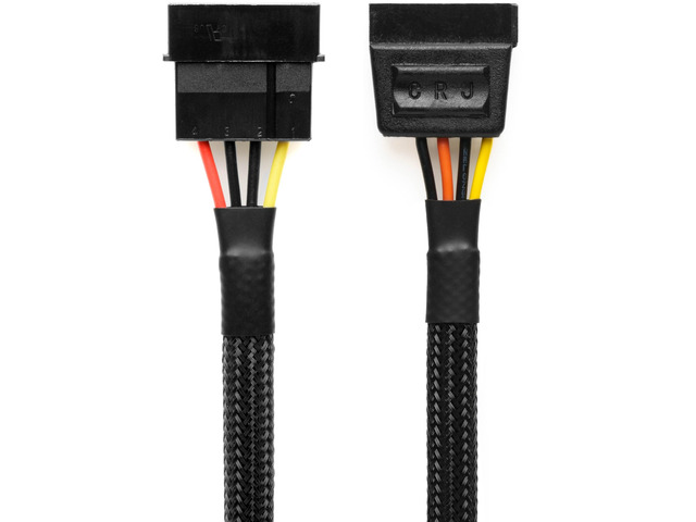 CRJ 4-Pin Molex to 15-Pin SATA Power Adapter Cable - 12-inch (30cm), Black Sleeved - Power SATA Hard Drives, SSDs from a 4-Pin Peripheral Molex...