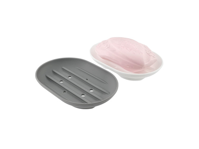 2 PCS Silicone Soap Dishes, Soap Tray with Drain Non-Slip, Portable Self Draining Soap Holder for Shower, Bathroom, Kitchen Sink (White and Grey)