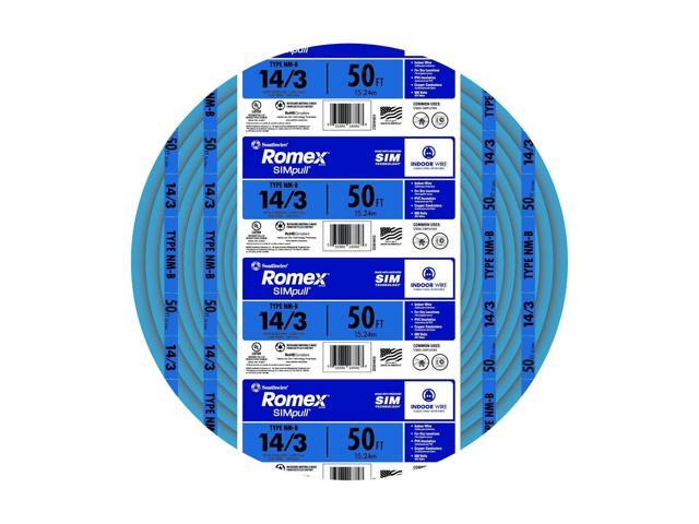 Southwire Romex SIMpull Wire, 14 Gauge, 3 Conductor, 50 Ft, W/G NM-B Cable, Blue, 63946922