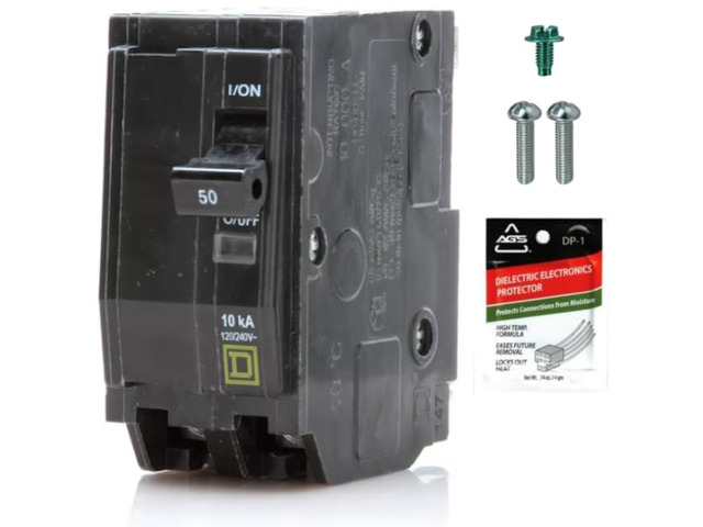 Genuine Square D QO250 Circuit Breaker Kit, 50 Amp (50A) Double Pole (2 Pole), 120/240V AC, 10kAIC, Plug-in Mount for QO Load Centers & Panels,...