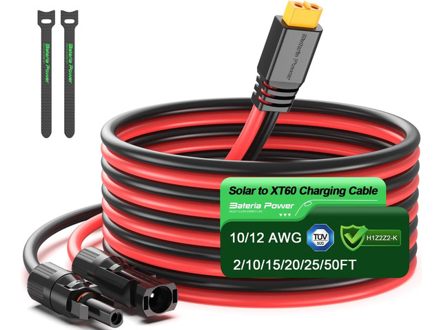 Bateria Power 10 Feet Solar to XT60 Extension Cable, 12AWG Solar Panel Connector to XT60 Charge Adapter for Connecting to Portable Power Station,...