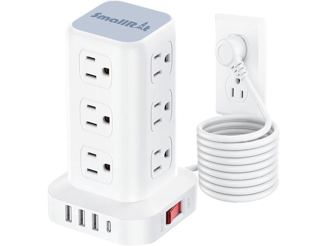 Power Strip with 12 Outlets 4 USB (1 USB C), 16.5Feet Extension Cord with Multiple Outlets, Charging Station, Power Strip Tower, Home Office Desk...