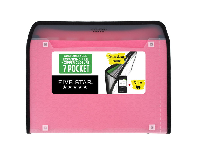 Expanding File Organizer + Study App, 7-Pocket Accordian File Organizer, Zipper Closure, Holds 8-1/2' x 11' Paper, Prom Pink (350099R)