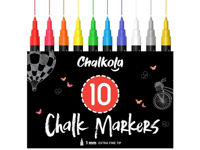 10 Extra Fine Tip Liquid Chalk Markers - 1mm, Chalk Pens with Gold & Silver Erasable Dry Erase Marker Pens for Blackboard, Windows, Chalkboard...