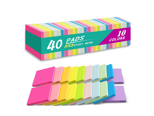 (40 Pads) Sticky Notes 3x3 in,Bright Colors Notepads,Colorful Stickies Super Sticking Power,Memo Note Pads,Post on Windows...