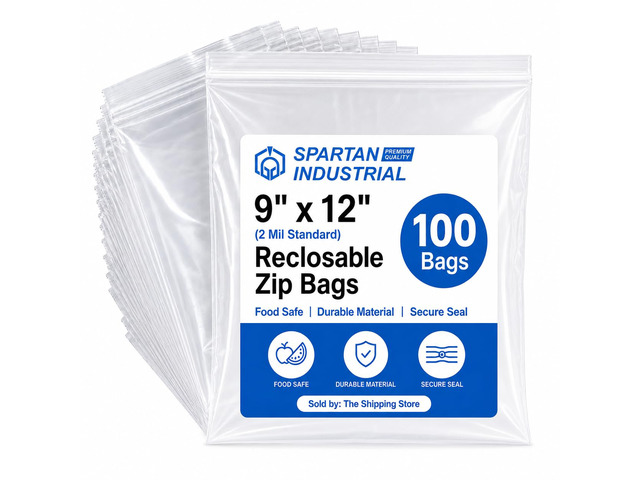9' X 12' (100 Count) 2 Mil Clear Reclosable Zip Plastic Poly Bags with Resealable Lock Seal Zipper