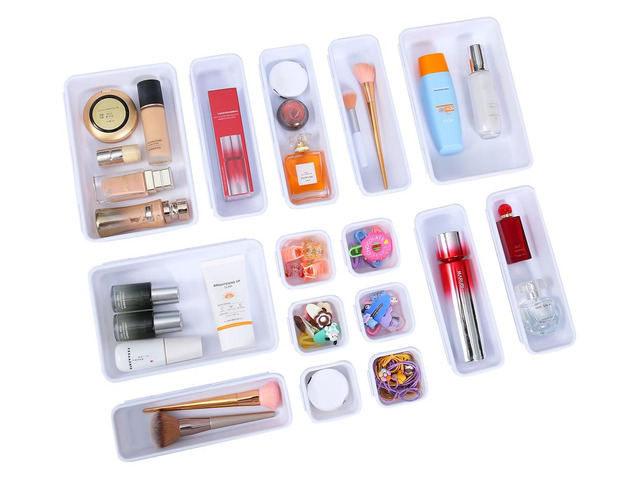 15PCS Interlocking Drawer Organizer, Plastic Desk Organizer Set 3-Size Versatile Storage Bins,BPA-free, Non-slip, Fits Any Drawer for Cosmetics,...