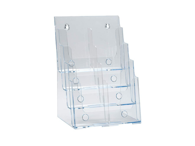 252377, Clear Four-Tier Eight-Pocket Trifold Brochure Holder, Document Holder Desk Organizer for Countertop or Wall Mount Menu Holder Display Stand...