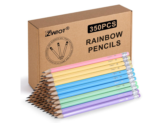 Wood-Cased #2 HB Pencils Bulk, 350 Count Pre Sharpened Pastel Colors, #2 Pencils with Eraser for School Classroom Teacher Supplies Gifts