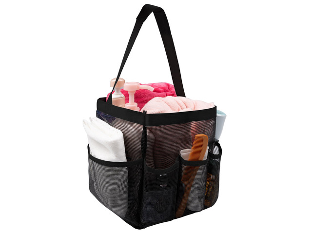 Mesh Shower Caddy Bathroom Portable College Dorm Essentials for Girls Guys Shower Tote Beach Camp Travel Hanging Toiletry Bag Black