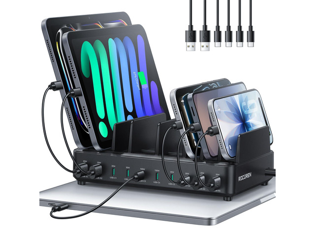 400W 10Port Charging Station,Dual PD 100W Dock w/ 6 Cables MultiDevice Fast Charging Organizer Dock,Works for MacBook,iPad,iPhone,Cell...