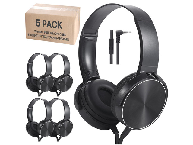 Classroom Headphones Bulk 5 Pack with Microphone, On-Ear Wholesale Wired Kids Headphones for Students School with 3.5mm Jack for Library Home...