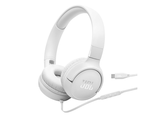 Tune 520C USB-C - Wired On-Ear Headphones - White Hi-Res audio, Pure Bass Sound, Compatible with USB-C devices, 3-button remote with microphone, EQ...