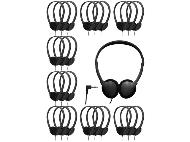 50 Pack Bulk Headphones for School Classroom, Adjustable On-Ear Headsets Wired Fit Kids to Adults, Wholesale Class Set Individually PackedBlack
