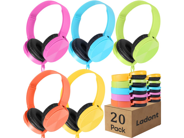 20 Pack Bulk Headphones for Classroom, Kids Wired Headphone for School Students K-12, Affordable Classroom Headphones, Multi Color On-Ear with...