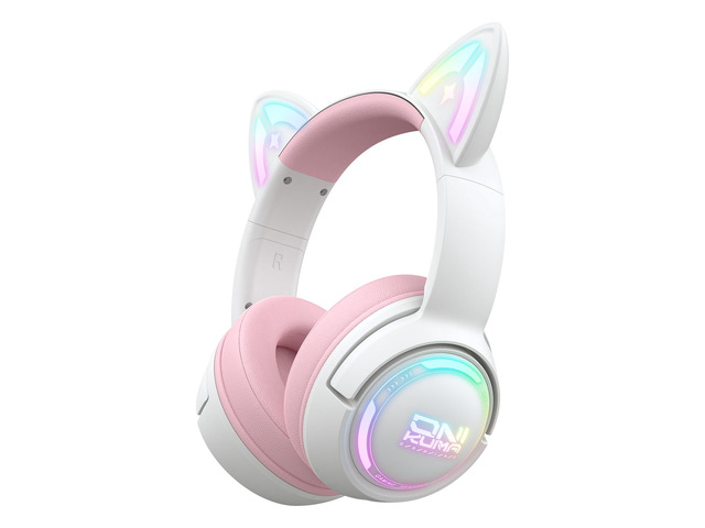 Wireless Cat Ear Gaming Headset with RGB Lights Tri-Mode (2.4G Wireless/Bluetooth/Wired) Over-Ear Headphones with Mic, 50mm Drivers, Low Latency,...