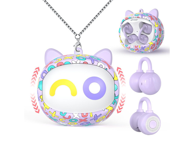 Kids Cat Open Ear Earbuds with Rotatable Case, 85dB Safe Volume Kid Clip On Earbuds with Mic, Wireless Bluetooth Headphones, 30+H Playtime,...