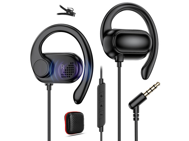 3.5mm Open-Ear Headphones with Earhook Mic & Volume Control, 4.9ft Wired Earbuds HiFi Stereo, Anti-hurt Ear On-Ear Earphone for Chromebook Kids...