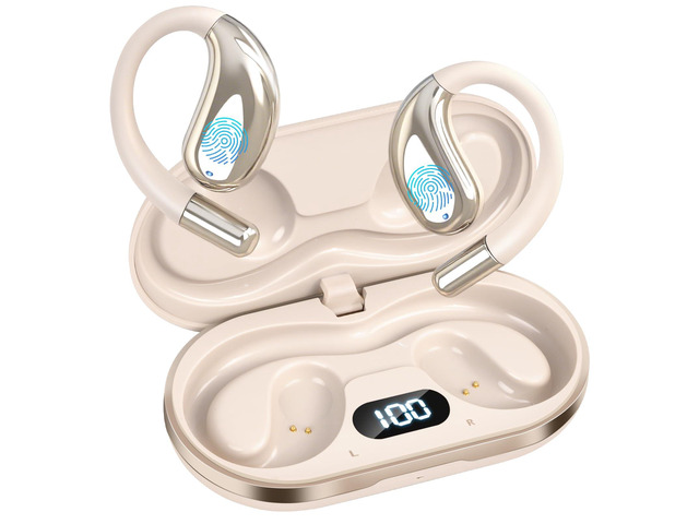 Open Ear Clip Wireless Earbuds Bone Conduction Headphones,Bluetooth 5.4,Open Ear Design for Running Fitness,IPX7 Waterproof,Built-in Mic Touch...