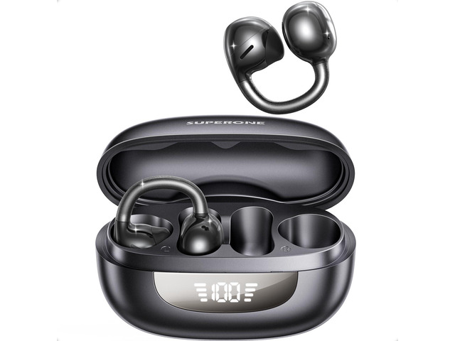 Open Ear Clip-On Earbuds with Air Cushion & Digital LED Display Earbuds Wireless Bluetooth 6.0, 42H Playtime Clip On Headphones, IPX5 Sweatproof...