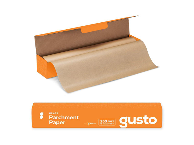 [15 in x 200 ft - 250 Sq. Ft] Kraft Parchment Paper for Baking, Non-Stick Baking Paper - Parchment Paper Roll With Cutter for Air Fryer, Baking &...