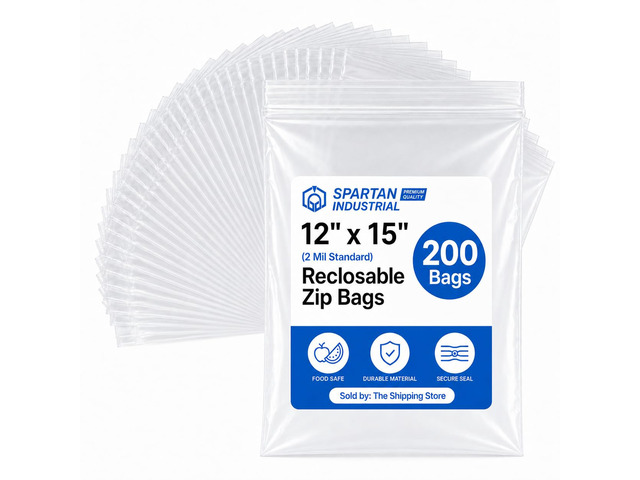 12 X 15 (200 Count) 2 Mil Clear Reclosable Zip Plastic Poly Bags with Resealable Lock Seal Zipper