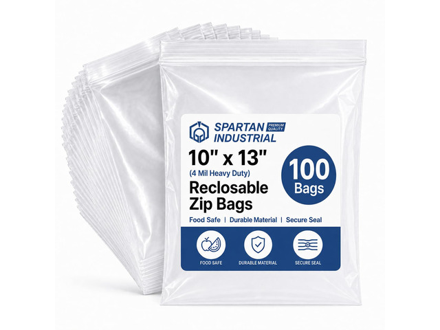 10 X 13 (100 Count) 4 Mil Thick Clear Reclosable Zip Plastic Poly Bags with Resealable Lock Seal Zipper - Heavy Duty and Durable