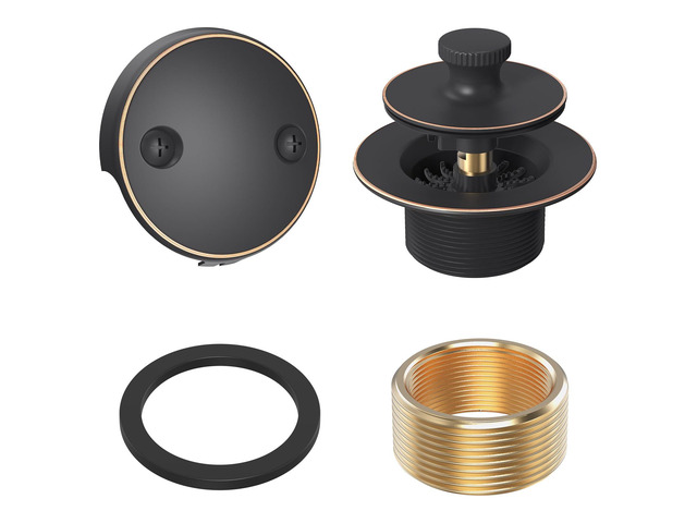 Oil Rubbed Bronze Tub Drain Kit, All Brass Bathtub Drains Stopper Lift & Turn Bathtub Drain Trim Set Replacement Trim Kit with Two-Hole Overflow...