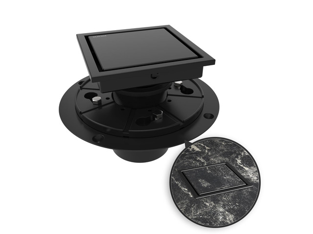 4 Inch Square Shower Drain Black Floor Drain with Flange Reversible 2-in-1 Cover Tile Insert Grate Removable SUS304 Stainless Steel CUPC Certified...