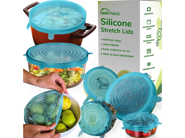 Reusable Silicone Stretch Lids for Food Storage in Fridge - Elastic Heat-Resistant Bowl Covers, Cups, Cans, Jars - Universal Food Grade Lid for...