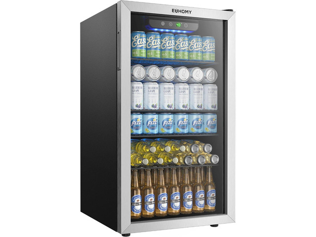 EUHOMY Beverage Refrigerator and Cooler, 128 Can Mini fridge with Glass Door, Small Refrigerator with Removable Shelves for Soda Beer or Wine,...