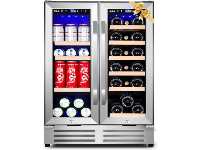 Wine and Beverage Refrigerator, 24 Inch Dual Zone Fridge with Glass Door, Built-In Cooler with Powerful and Quite Cool System/18 Bottles and 88...