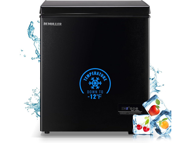 DEMULLER 4.0Cu. ft Compact Chest Freezer, Small Deep Freezers with Top Open Door & Electronic Panel & Two Storage Wire Baskets, Temp Range -12 to...