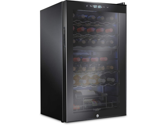Ivation 33 Bottle Dual Zone Wine Cooler Refrigerator w/Lock Large Freestanding Wine Cellar For Red, White, Champagne & Sparkling Wine 41f-64f...