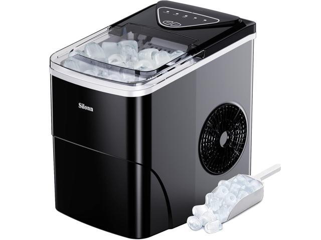 Silonn Ice Maker Countertop, 9 Cubes Ready in 6 Mins, 26lbs in 24Hrs, Self-Cleaning Ice Machine with Ice Scoop and Basket, 2 Sizes of Bullet Ice.