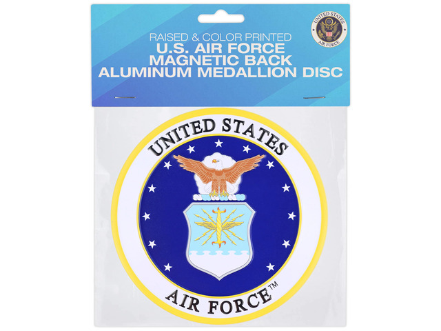 4 Inch Round United States Military Shield Emblem Single Drink Cup Coaster, Metal Magnetic Decal Disc, 1 Pack, Air Force