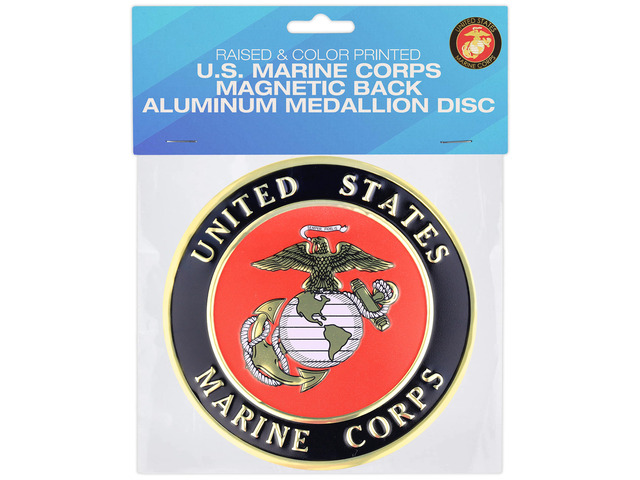 4 Inch Round United States Military Shield Emblem Single Drink Cup Coaster, Metal Magnetic Decal Disc, 1 Pack, Marine Corps